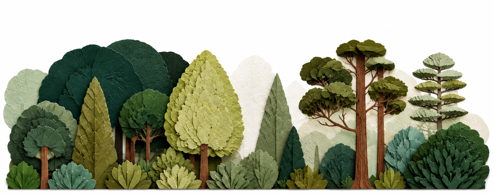 Layered paper art forest with trees and leaves