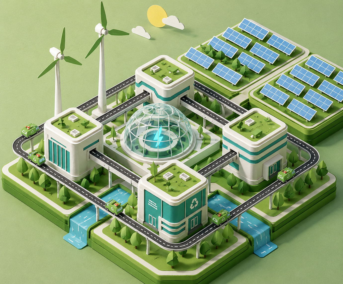Modern organic waste composting and recycling campus